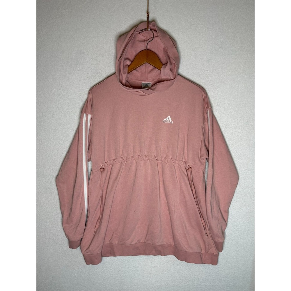 Adidas Pink Adjustable Waistband Pullover Hoodie Womens Size Small 3-Stripe
